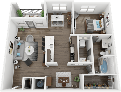 Floor plan for 1 bed, 1 bath, 984 sqft